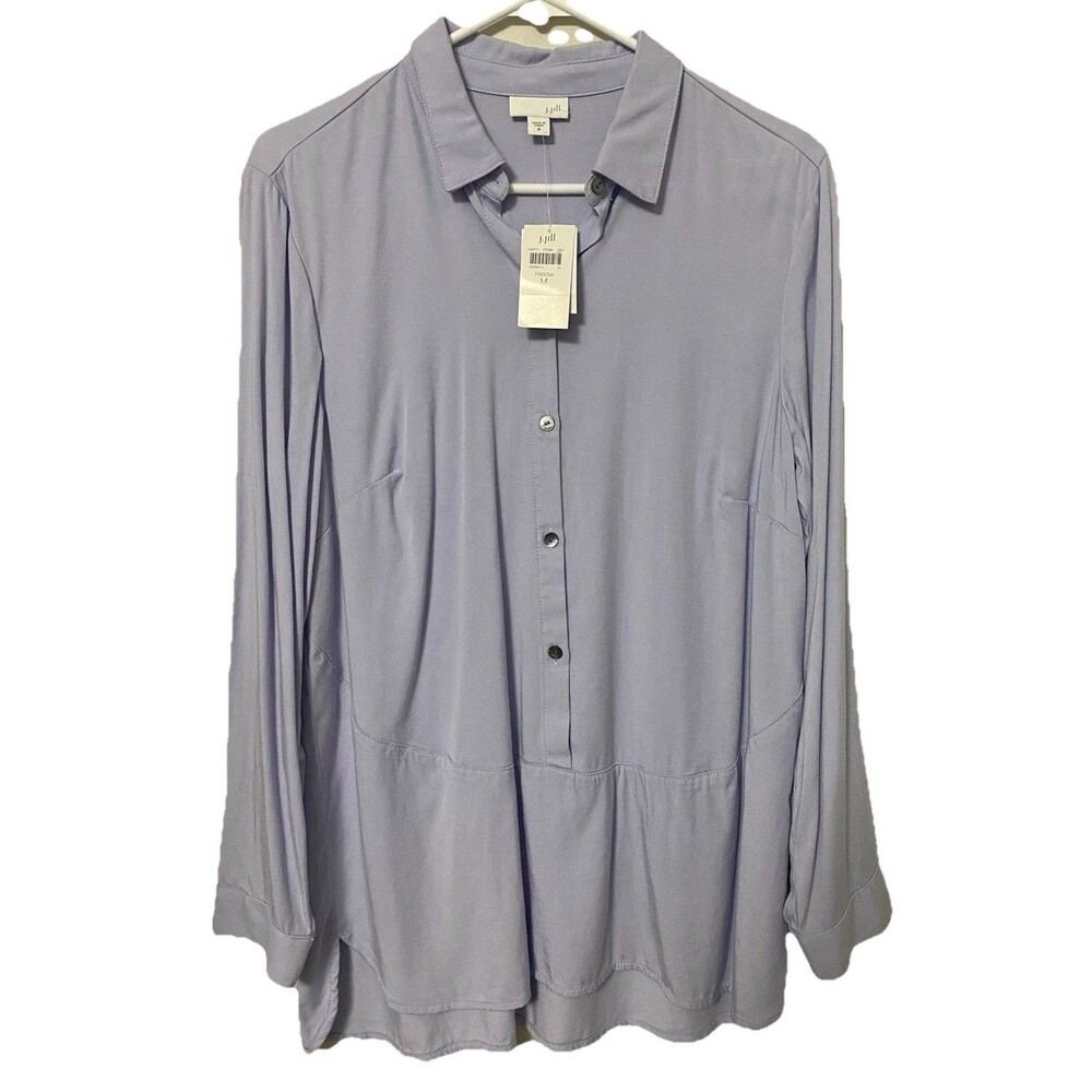 J Jill Button Up Blouse Large Womens  Lavender Long Sleeve Classic Style Shirt